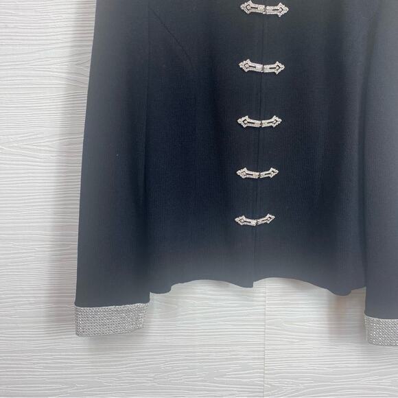 St. John Evening Bling Rhinestone detailed Black Blazer Knit Size4 Old Money - Picture 3 of 12